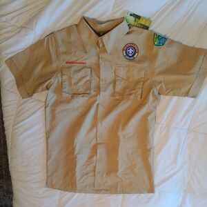 NWT Boy Scouts of America Tan Uniform Shirt with Patches - Adult Small